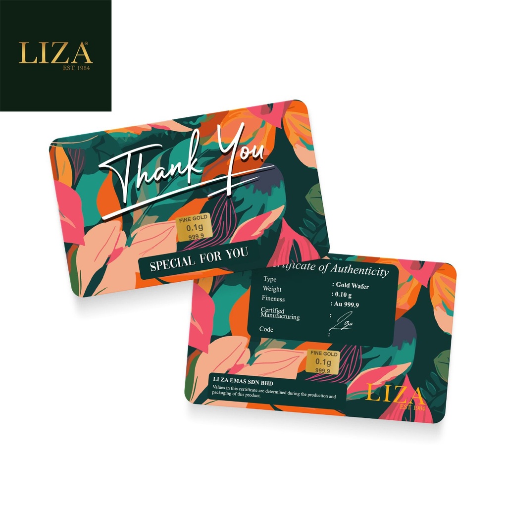 LIZA 0.10g 999.9 Gold Bar (Thank You Gift)