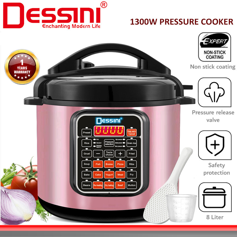 DESSINI ITALY 10 IN 1 8L Electric Digital Pressure Cooker Non-stick Stainless Steel Inner Pot Rice Cooker Steamer