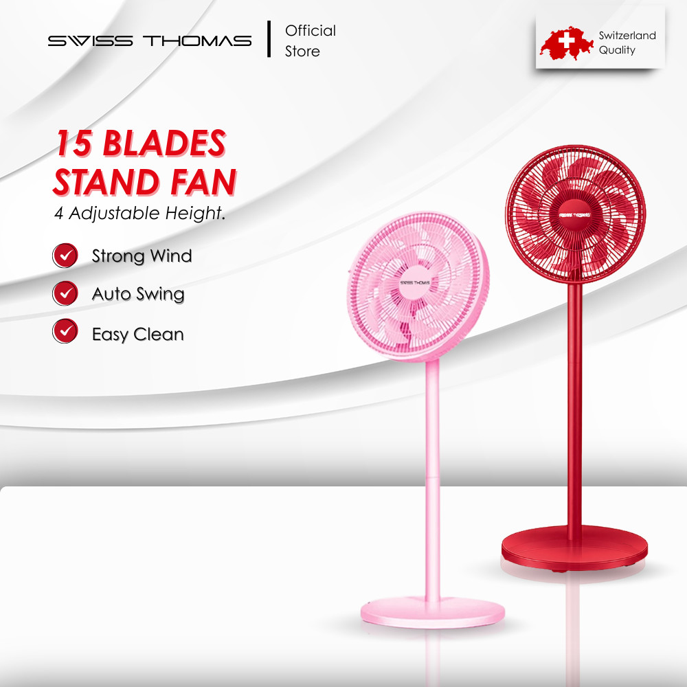Swiss Thomas 15 Fan Blades Powerful Electric Fan Adjustable Stand Fan Table Fan Strong Wind Kipas Berdiri Angin Kuat