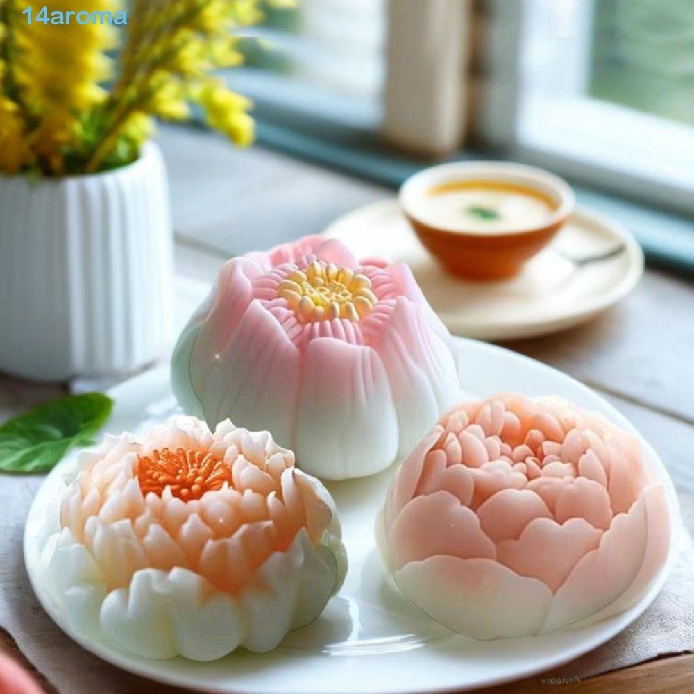 AROMA Peony Lotus Cake Mold, DIY Non-stick Hibiscus Mousse Mold, Aromatherapy Mold Soft Silicone 3D Soap Candle Mold Mid-autumn Festival