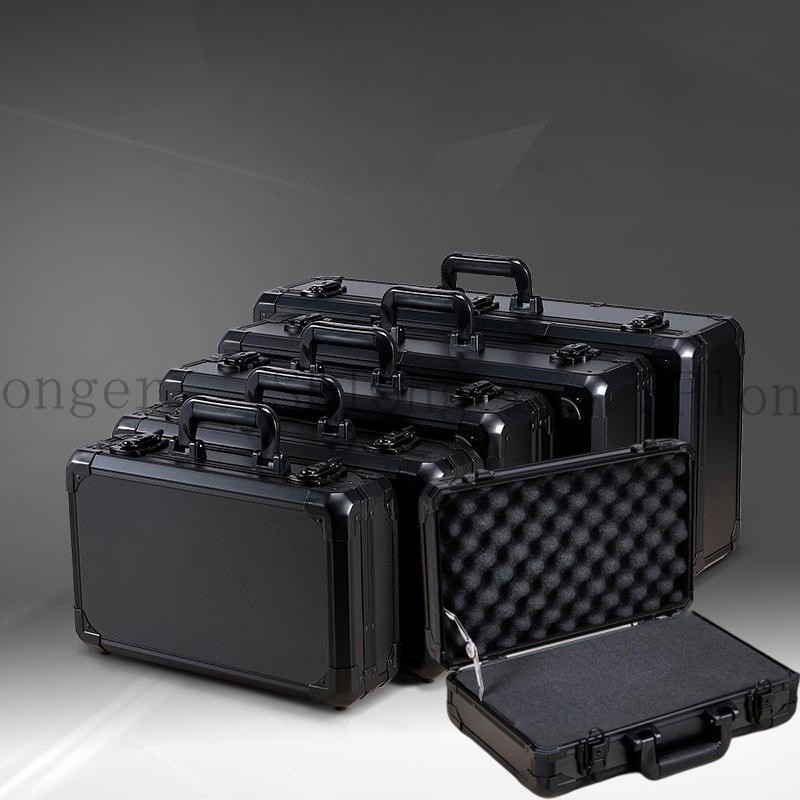 Aluminum Alloy Black Tool Box Safety Equipment Instrument Toolbox Impact Resistant Case Lock Storage