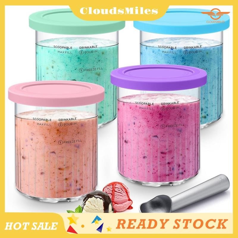 [CloudsMiles] Ice Creami Pints and Lids Replacement with Spoon Set for Ninja Creami NC501 NC500 Nc500c,Nc501c Series Ice Cream Maker Durable Easy Install