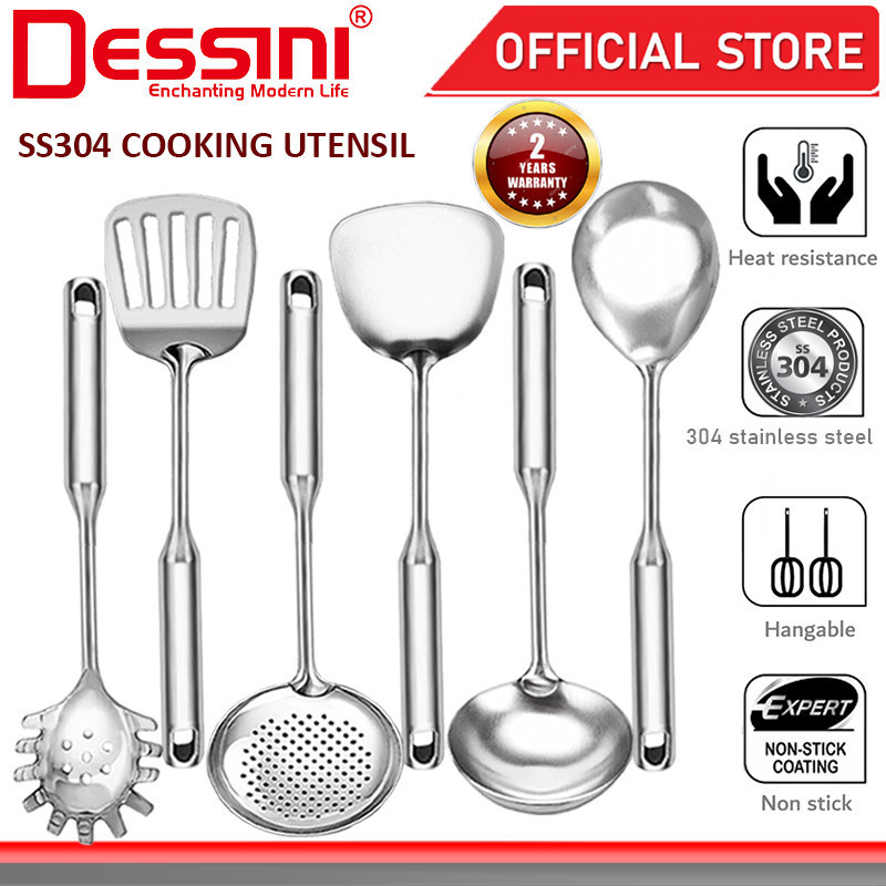 DESSINI ITALY 304 Stainless Steel Utensil Slotted Turner Spoon Skimmer Spaghetti Server Ladle Spatula Kitchenware Senduk
