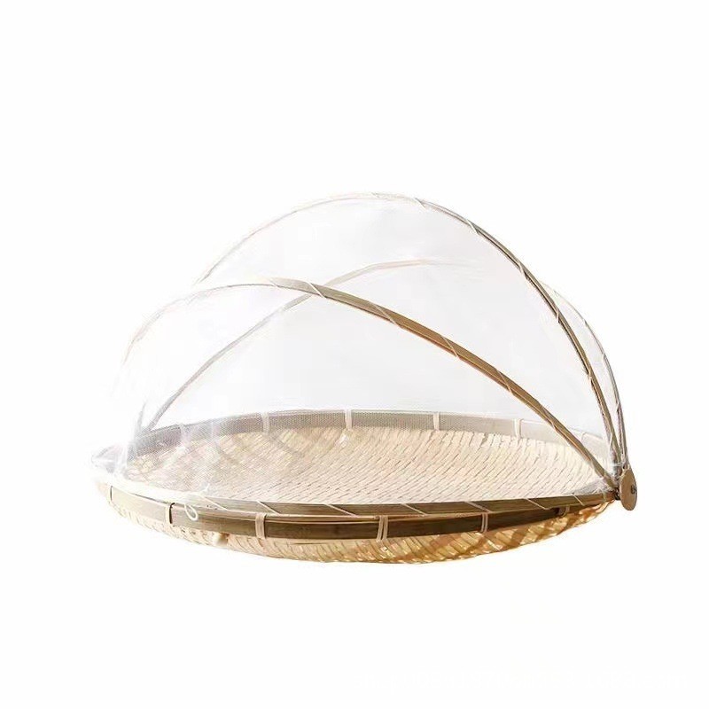 Fly-Proof round Bamboo Plaque Steamed Bread Basket Fruit Drying with Mesh Cover Dustpan8.15Household Square Bamboo Basket Products Bamboo Weaving Farm