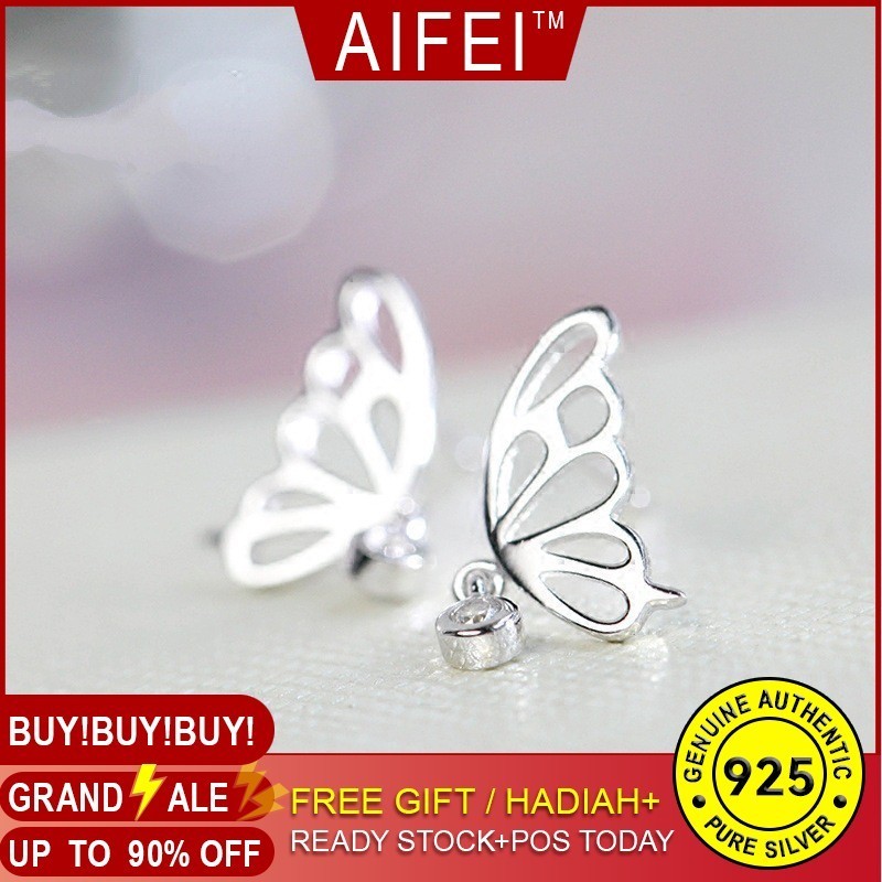 Silver Butterfly Earrings Women's Simple Sweet Japanese And Korean Cute Temperament Cool All-match Zircon Ear Jewelry Wholesale qu-3781