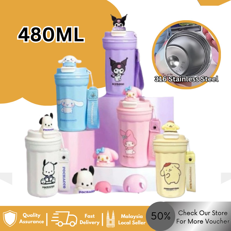 316 Stainless Steel 480ML Sanrio Kuromi Thermos Water Bottle Cup Vacuum Insulated Direct Drinking Water Bottle