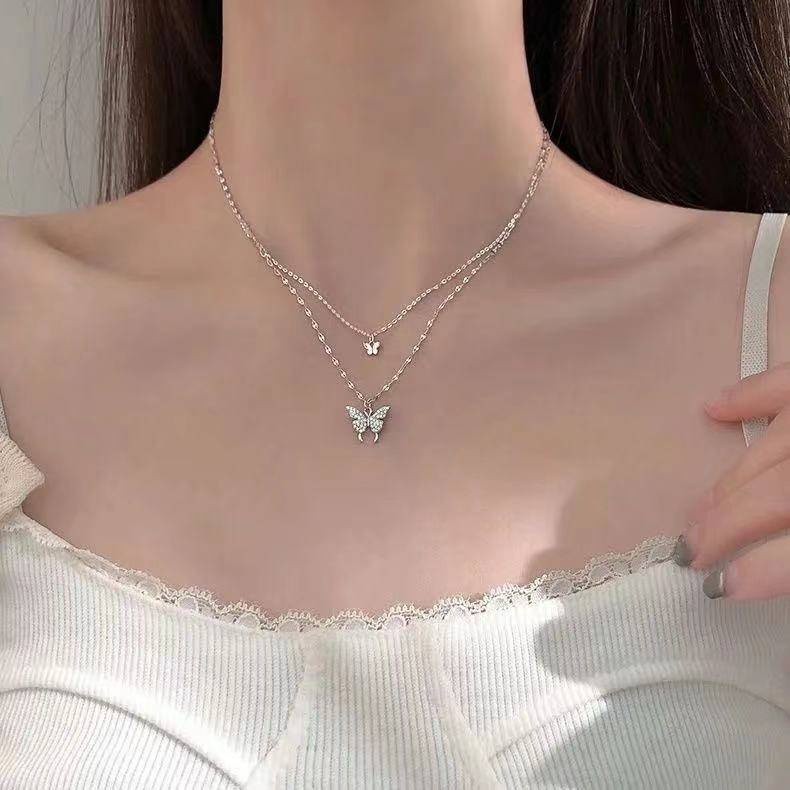 ??Local Fast Shipping | Double Layer Butterfly Necklace ✨ With Cubic Zirconia | Korean Fashion N31-2