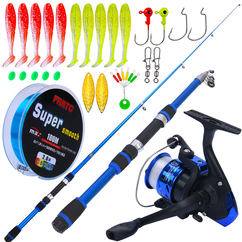 1.8M Fiber Glass Spinning Telescopic Fishing Rod 5.2:1 Gear Ratio Spinning Reel Joran Pancing Full Set