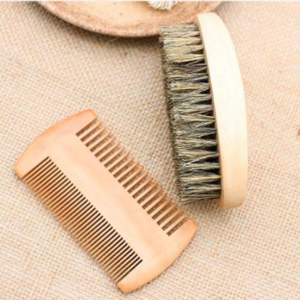Have Versatile CURTES durable 2/3pcs Men Mustache Comb Kit Boar Bristle Wood Beard Brush Set Eco Friendly Professiona...