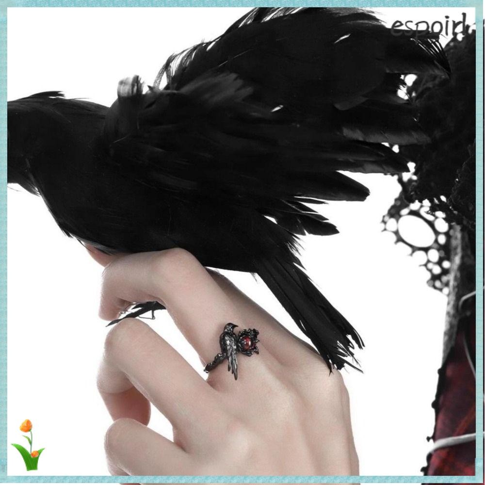 ESPOIR Black Raven Ring, Red Zircon Jewelry Sylus Crow Cosplay Ring, Fashion Adjustable Love and Deepspace Merch Artisan Rings Props Gift