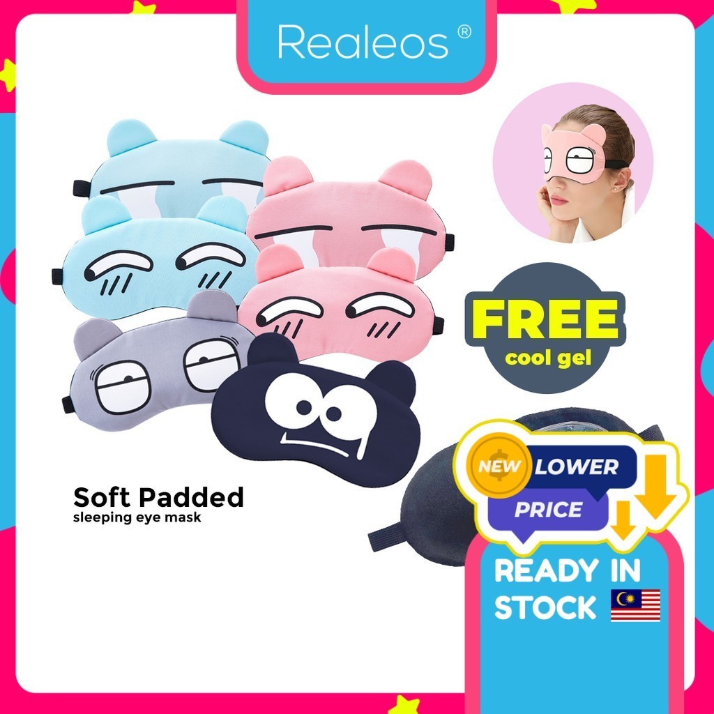 [FREE GEL PAD] Realeos Funny Animal Expression Ice Bag Face Eye Sleeping Eye Mask Penutup Mata R608