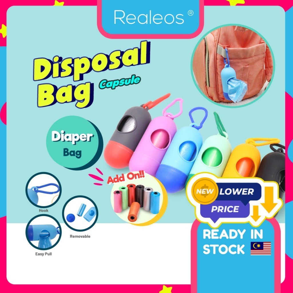 Realeos Portable Diaper Disposal Plastic Dispenser & Refill Roll Bag Garbage Rubbish Waste Capsule Case - HL099