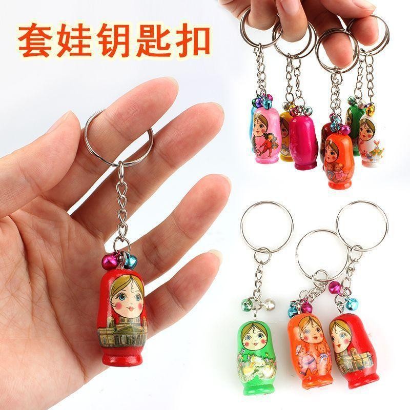 10.9#Wooden Russian Matryoshka Doll Mobile Phone Charm Keychain Pendant Travel Puzzle Mini Color Small Matryoshka Doll Russian Souvenir