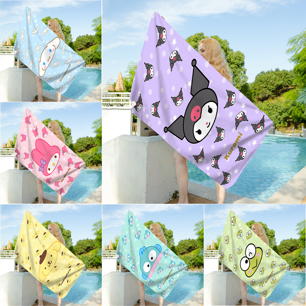 Sanrio Cute Cartoon Towel Single-sided Printing Swimming Soft Absorbent Terry Cloth Beach Towel Home Life Bathroom Supplies