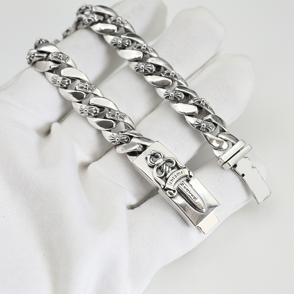 CHROME HEARTS Silver 925 Half Cross Flower Justice Bracelet Retro Punk Rock Accessories Street Hip Hop Jewelry Carnival Party Gift 0654