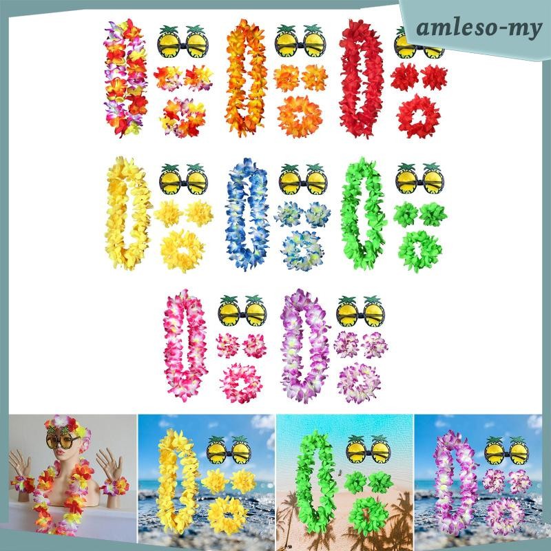 [AmlesoMY] Cute Hawaiian Necklace Costume Set Beach Accessory Adjustable Dancewear Headband