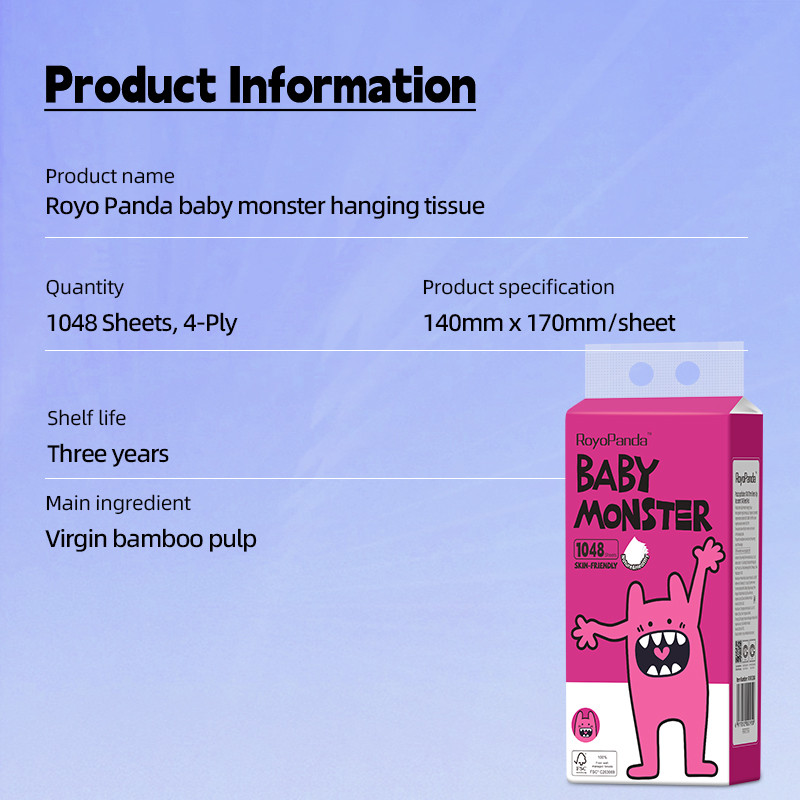 【6 Packs】RoyoPanda Baby Monster Hanging Tissue Facial Tissue Tissue Gantung Tisu Gantung Viral 4Ply 170x140mm 6288 Sheets