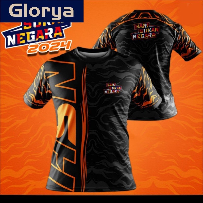 Glorya TSHIRT HARI SUKAN NEGARA 2024 Jersey Quick Dry Full Sublimation Microfiber Sports Short Sleeves Unisex Muslim Apparels