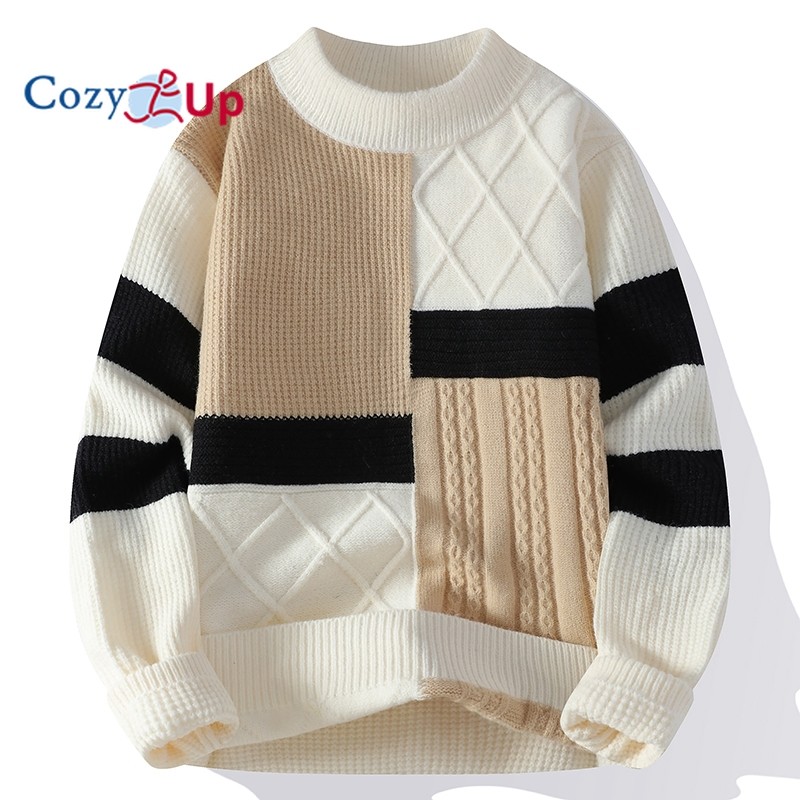 Cozy Up Men Sweater Turtleneck Color Block Long Sleeve Knitwear Fall Casual Oversized Sweater Jumper Top