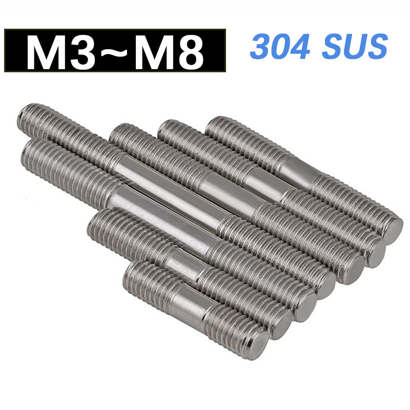 304 Stainless Steel Double End Thread Rod M3 M4 M5 M6 M8 Double End Bolts Stud Bolt Tooth Stick Dual Head Thread Bar