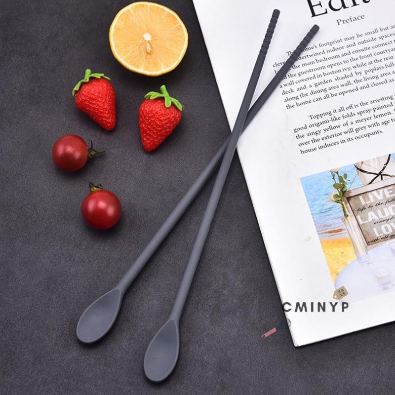null 1Set Reusable Silicone Spoon Chopsticks Dual-Use For Cooking Frying And Beverage Stirring Non-Slip Mixing Stick For Kitchen null