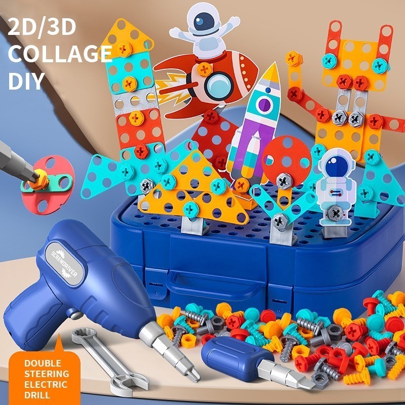 PERALATAN Kids Toys Tool Box Set 230pcs DIY 3D Screw Box Building Educational Toys With Electric Drill Tool Box Screw 4.8 283 Ratings 765 Sold Report