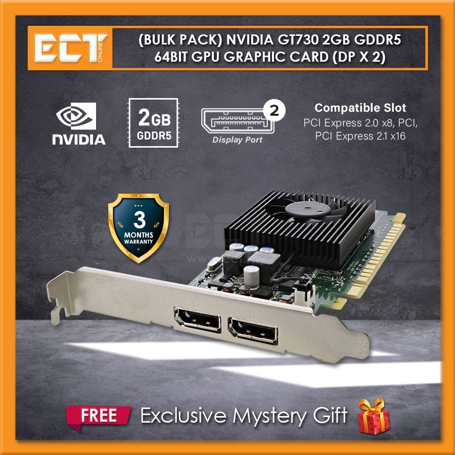 (Bulk Pack) Nvidia GT730 2GB GDDR5 64bit GPU Graphic Card (DP x 2)