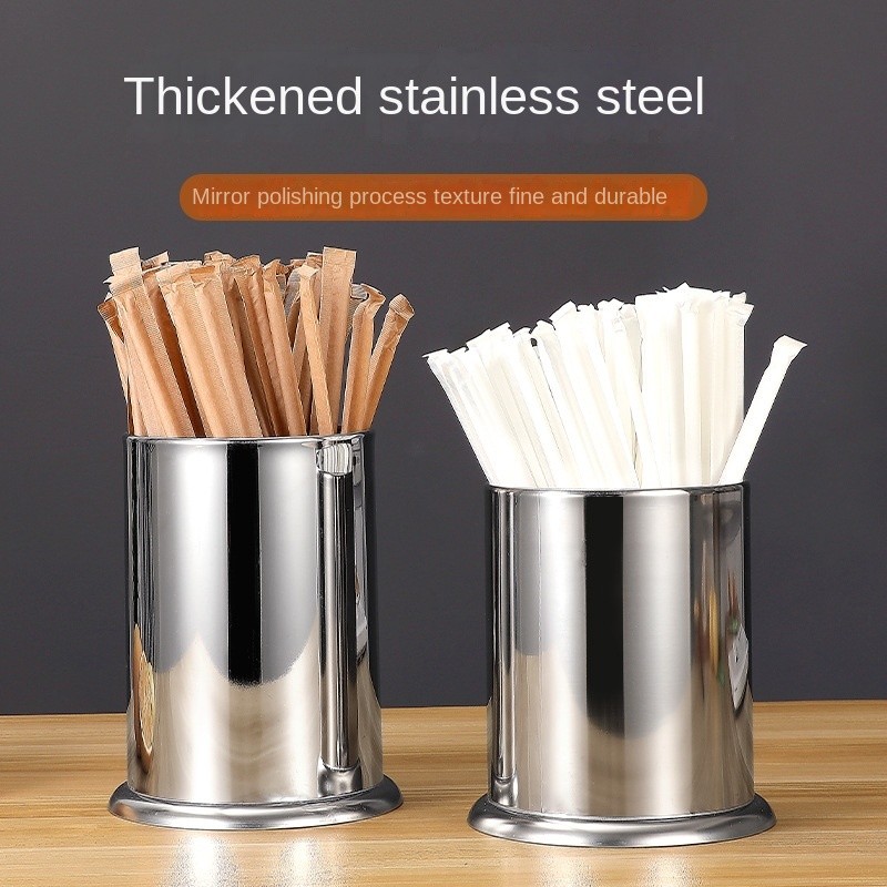 Round Stainless Steel Straw Bucket Hotel Chopstick Holder Cutlery Storage Tube Bamboo Stick Bucket Multi-Purpose Storage