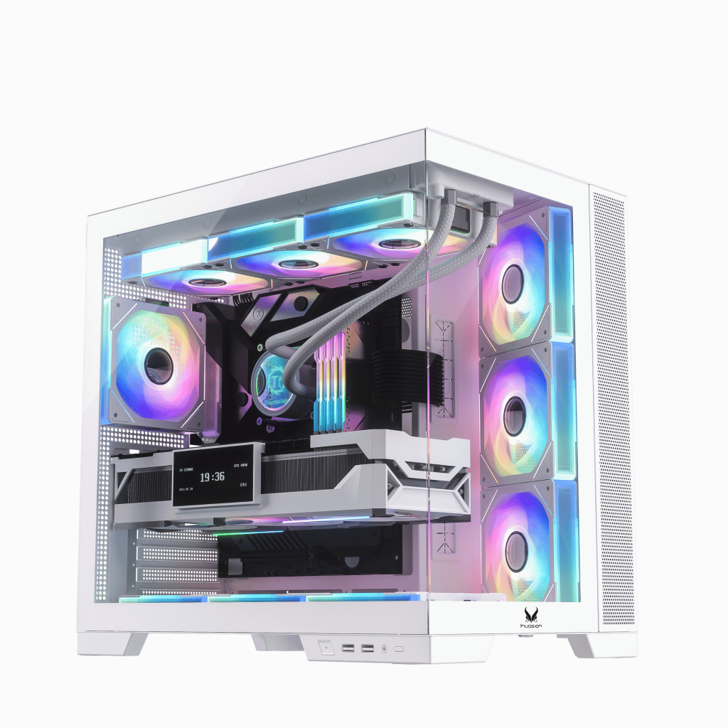Invasion A-2000 ATX Gaming Case Panoramic Glass Casing PC Mid Tower Angled Airflow