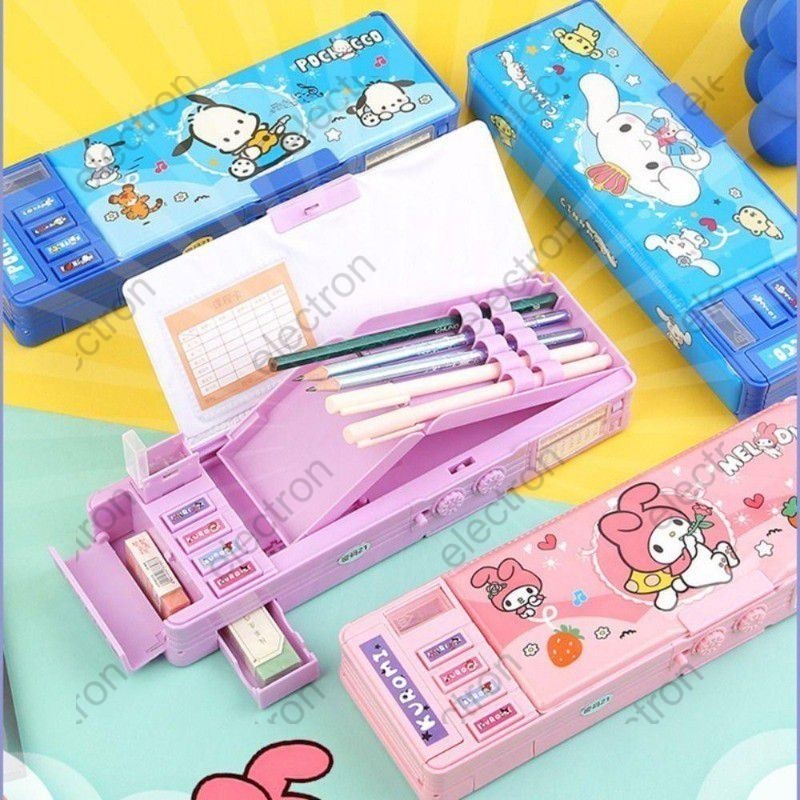 Sanrio Multifunctional Pencil Case,cartoon Portable Password Lock Stationery Box,double Layer Plastic Mechanism Pencil Box,large Capacity Student Pencil Box Election