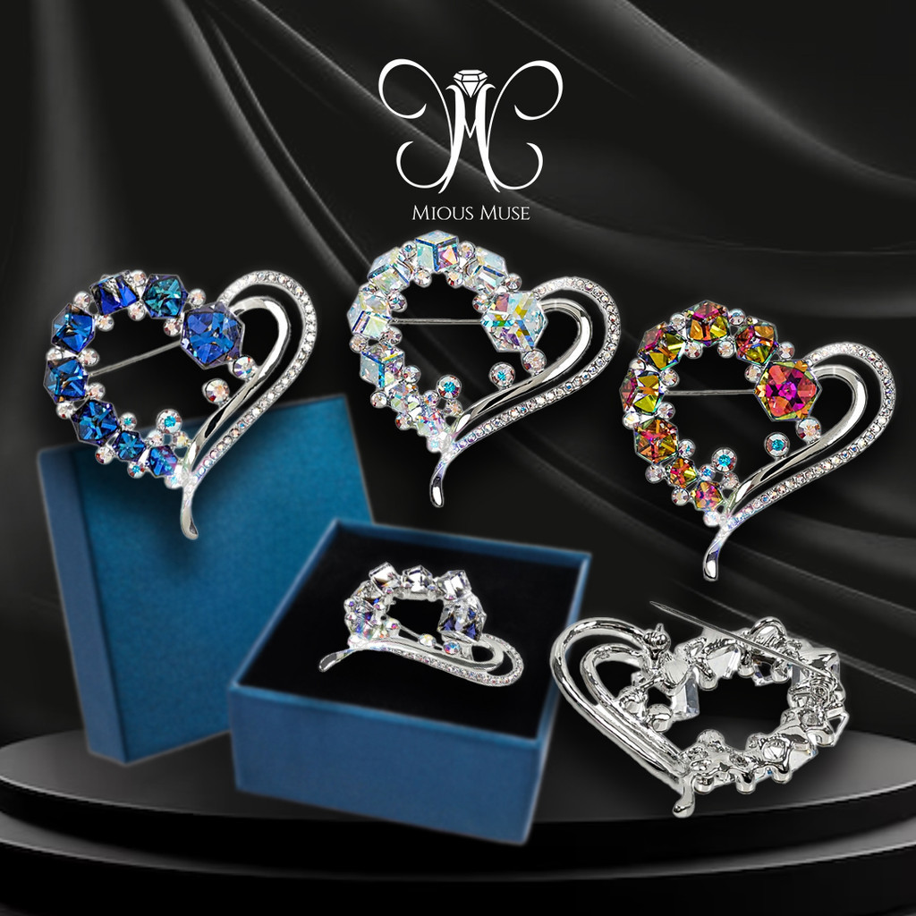MiousMuse Premium Love Brooch Pin Tudung Heart Kerongsang Special Ibu Isteri Luxury Hijab Pin Muslimah Fesyen Accessory