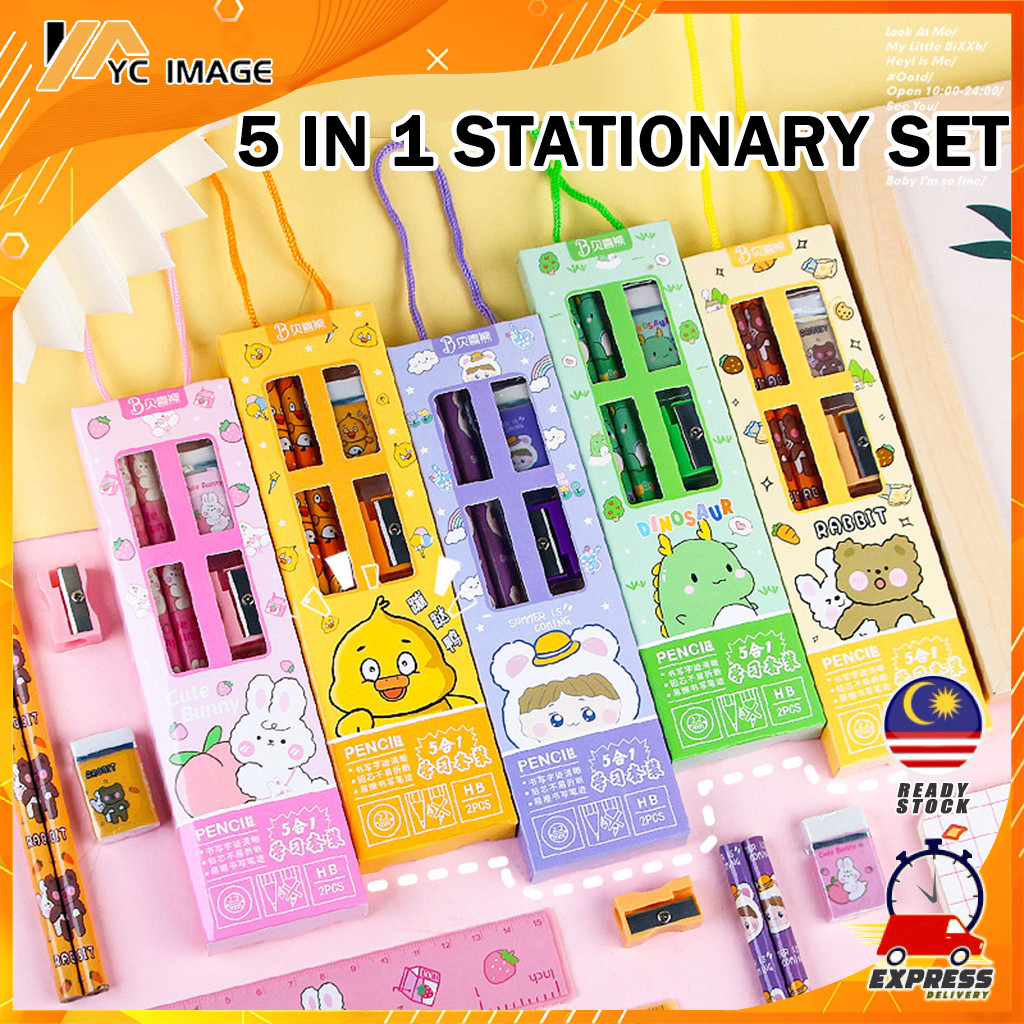 5 in 1 Stationary Set Stationery Pencil Hadiah Birthday Gift Hari Jadi Doorgift Present Spiderman Frozen Mickey