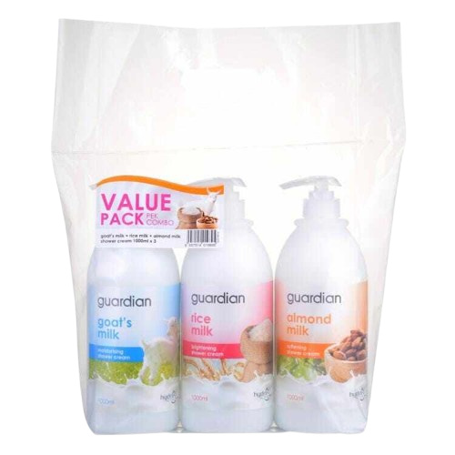 Guardian Essential Goat's Milk Moisturising Shower Cream 1L + Rice Milk Brightening Shower Cream 1L + Almond Milk Soft