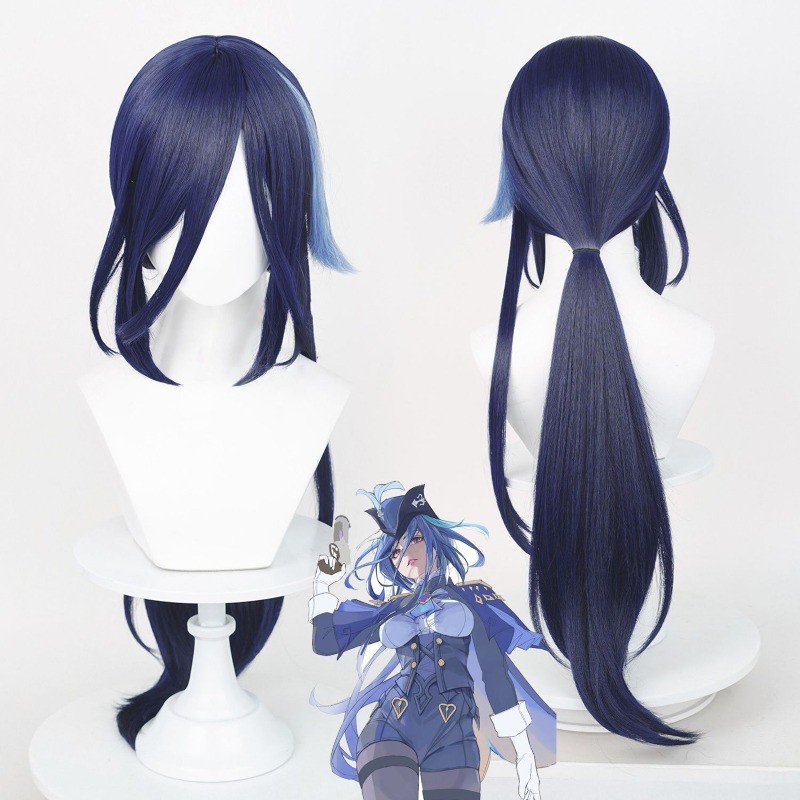 Genshin Impact Fontaine Clorinde Cosplay Wig 80cm Long Blue Highlights Heat Resistant Synthetic Wigs
