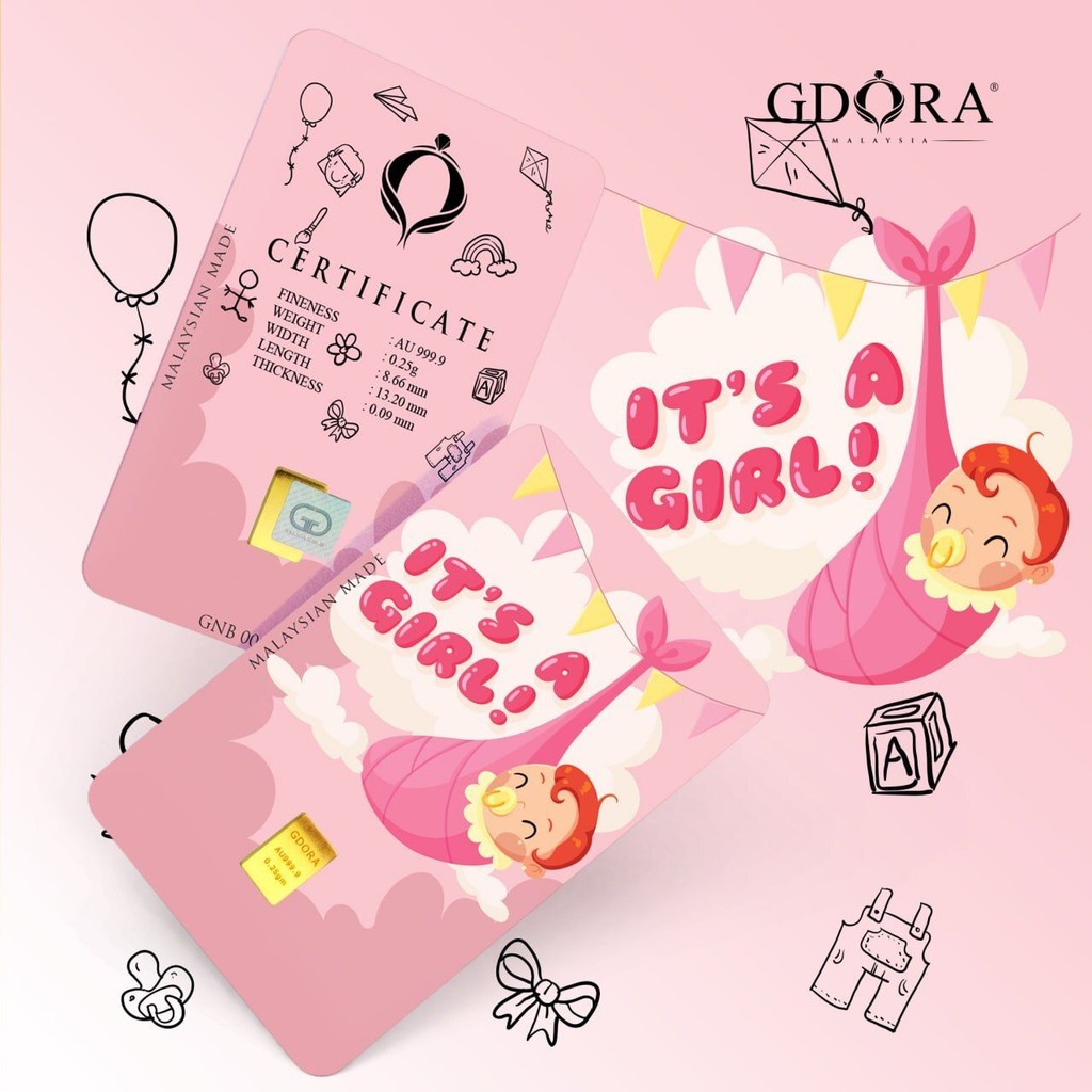 GDORA Gold Bar 0.25gram NewBorn Baby Girl 999.9