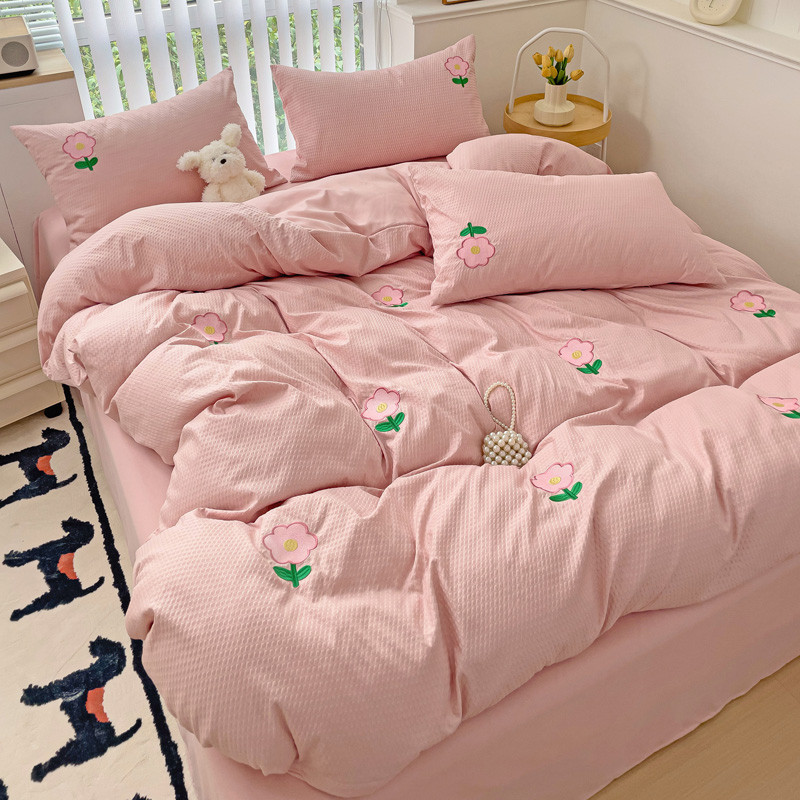 Japanese Lattice Printed 4 IN 1 Bed Sheet Set Fitted sheet/Flat Bedsheet Pillowcase Single/Queen / King Size bedsheet Quilt Cover