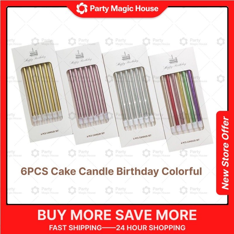 6pcs Pencil Shape Candle Birthday Candles Long Colorful Candles Cake Decoration
