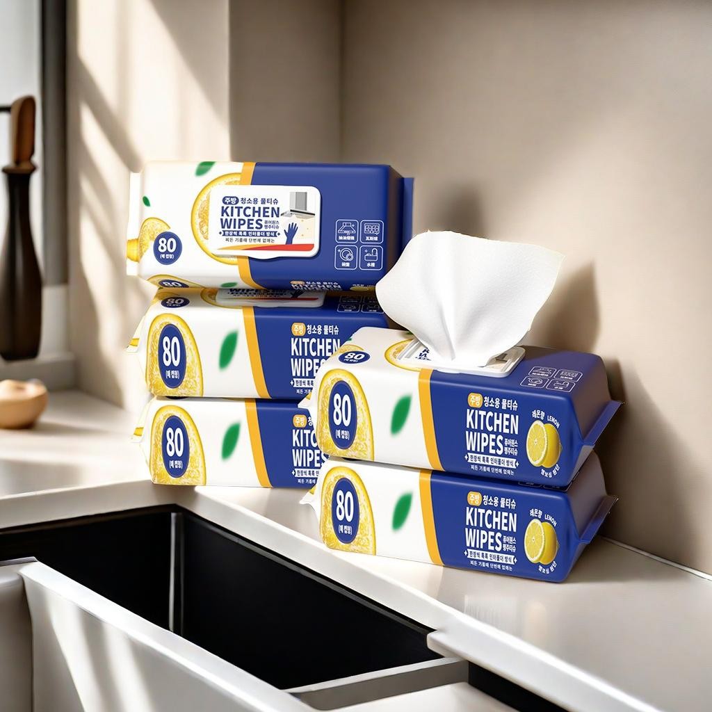 DINOMI Kitchen Cleaning Wipes Strong Decontamination Degreasing - Big Size (4 Packs x 80 Pcs)