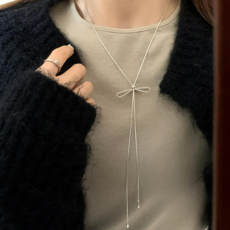 Big Bowknot Necklace Clavicle Chain Choker Silver Jewelry Accessory