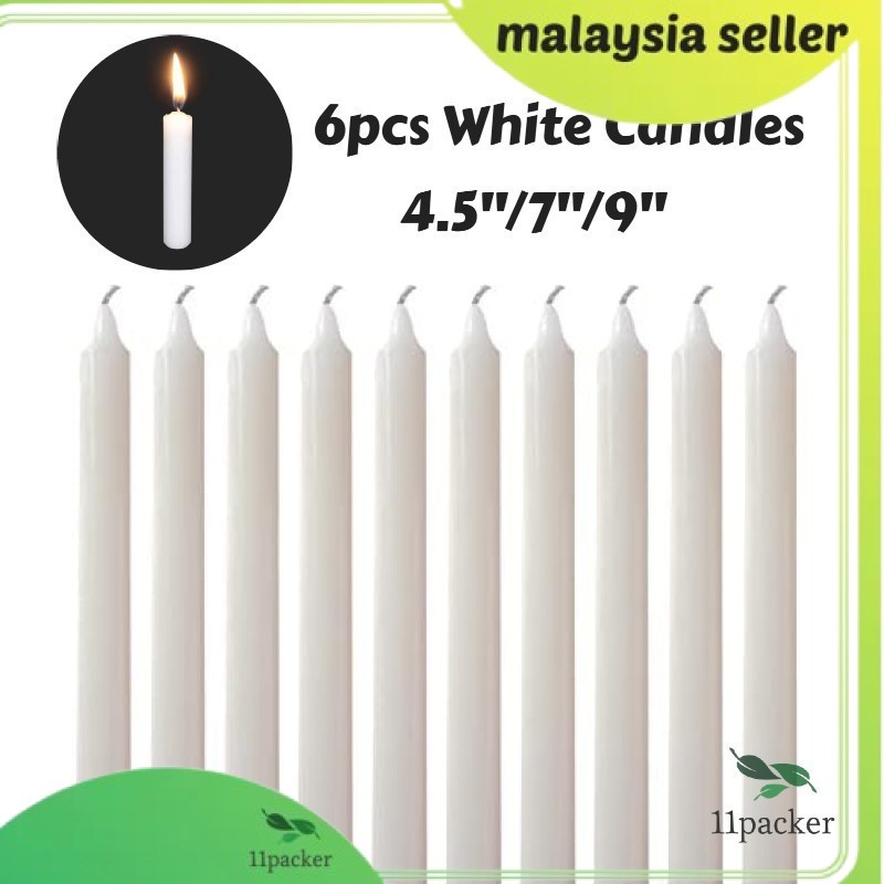 [6 In 1] Premium Black Out White Candle / Lilin Putih 6pcs