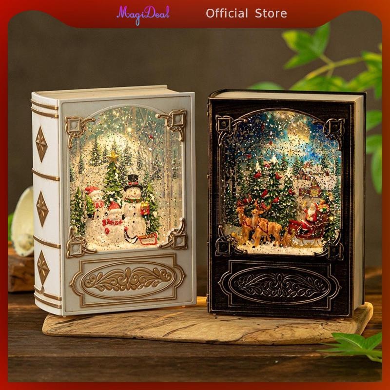MagiDeal Christmas Light Music Box Mini Book Portable Children Birthday Gift Holiday Decor Music Box for Room Tabletop Indoor House Home