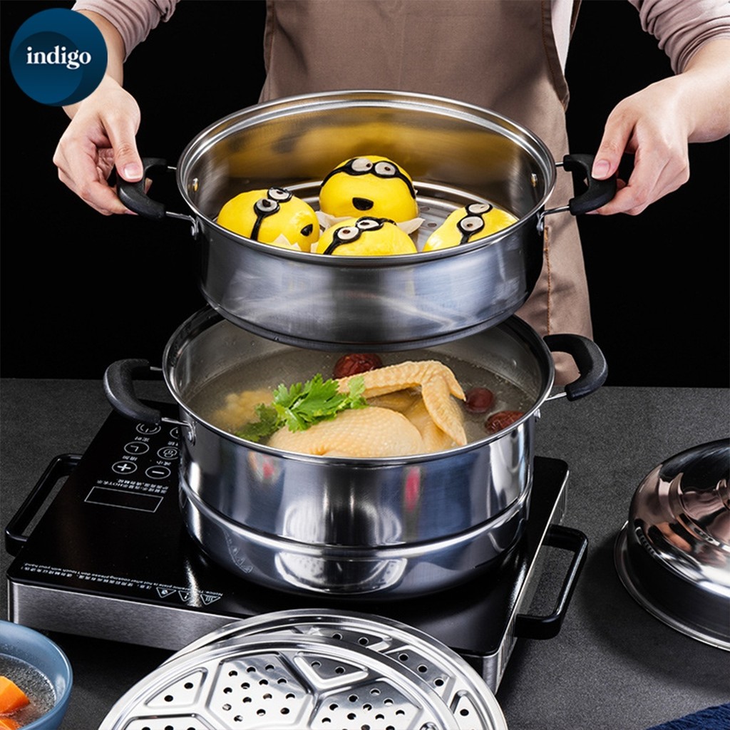 Hot Pot Steamer Three Multifunctional Steam Pot Home Stainless Steel Cookware Periuk Kukusan 不锈钢蒸锅