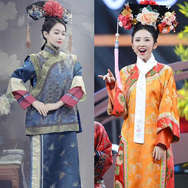 [Yinyuege] 1: 1 Replica Antique Costume Film Television Ancient Costume Zhen Yanchuan Same Style Ancient Costume Ladies Qing Dynasty Grid Costume Queen Costume Full Family Flag Costume Fujin