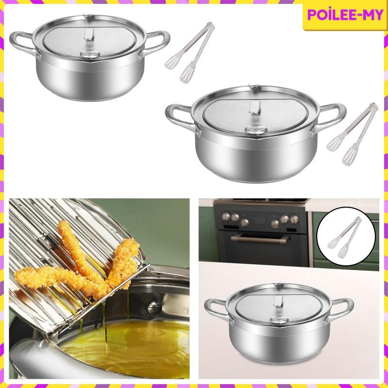 [PoileeMY] Stainless Steel Frying Pot Deep Frying Pan with Lid for Chips Squid Rings