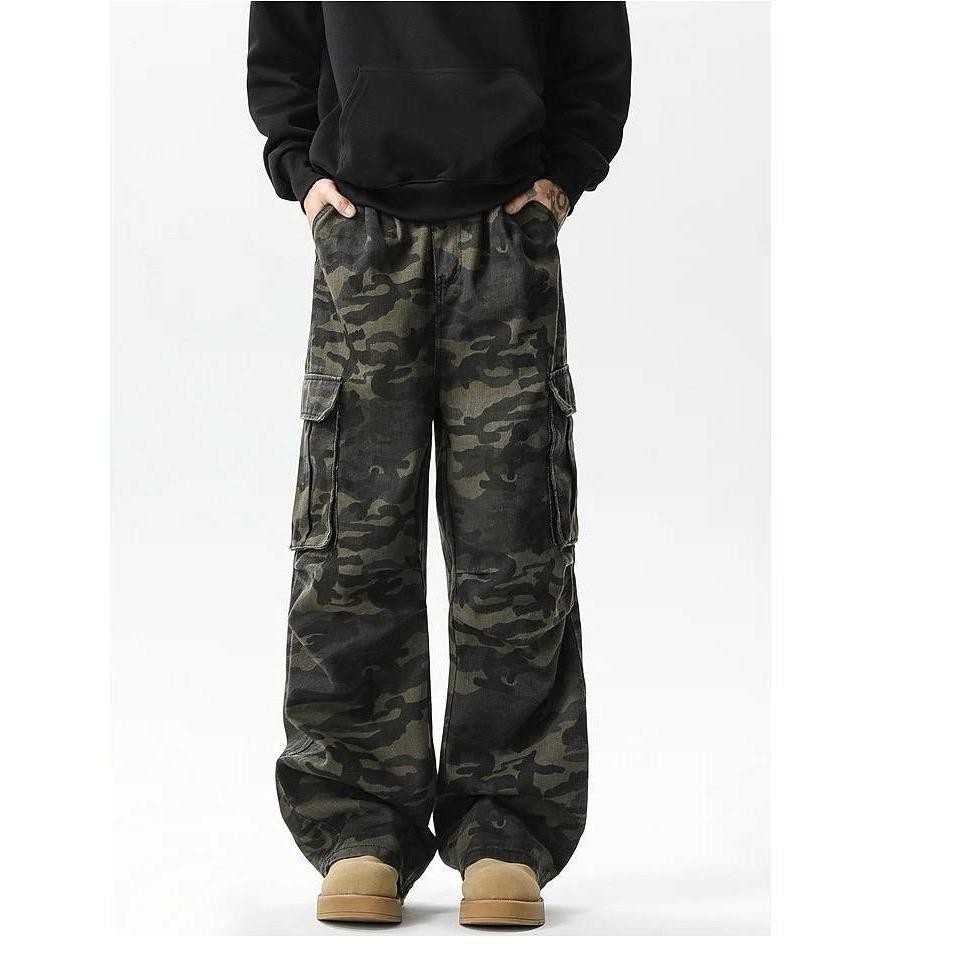 Jies American Multi-Pocket Overalls Casual Straight Pants P0035