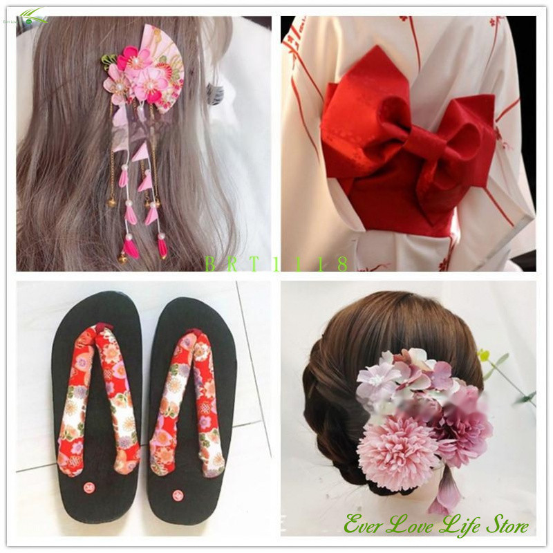 [New Products Ready Stock] Kimono Women Formal Wear Traditional Inner Back Bow Headdress Hair Accessories Headband Slippers Two-Toed Socks Matching Accessories Quality Assurance SI48