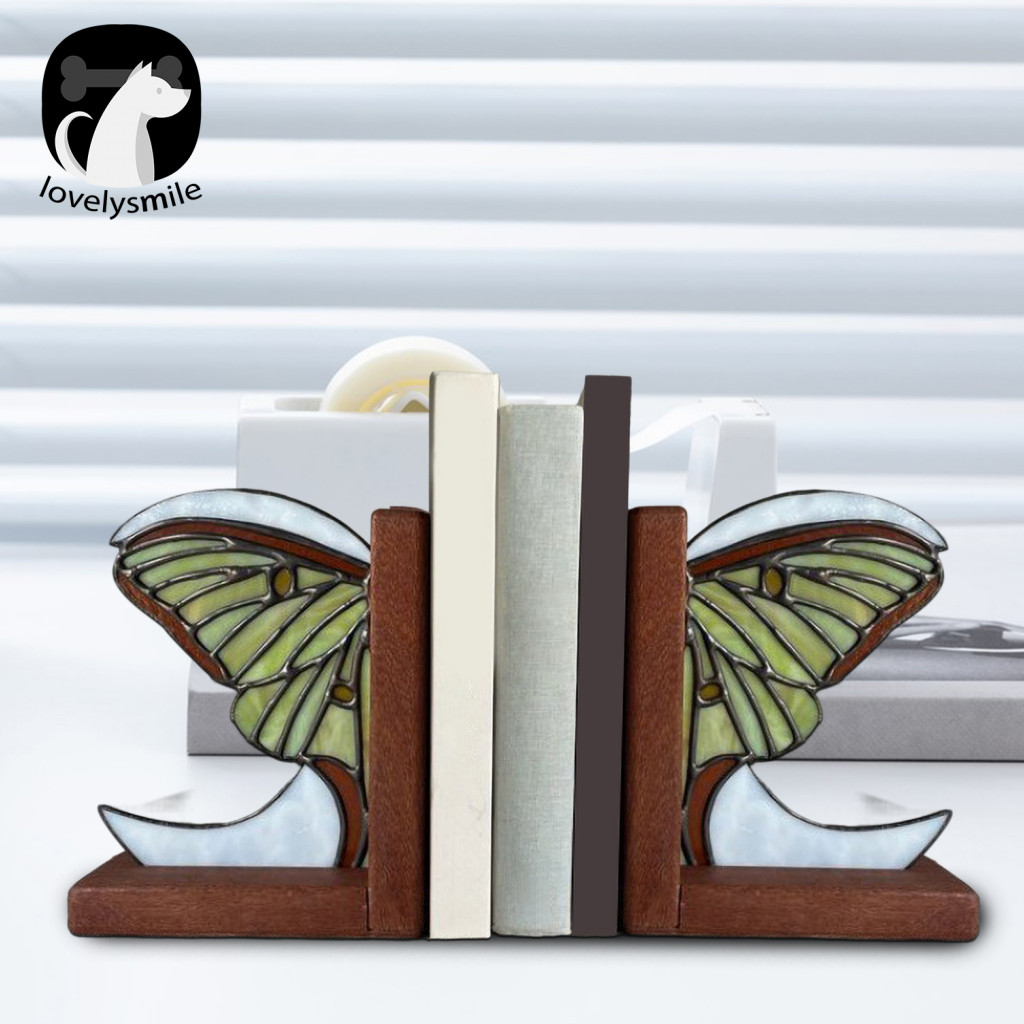 Tabletop Organization Butterfly Bookends Vintage Butterfly Wooden Bookends for Room Bedroom Decor Retro L Shaped Bookend with Butterfly Design Pair of Bookshelf