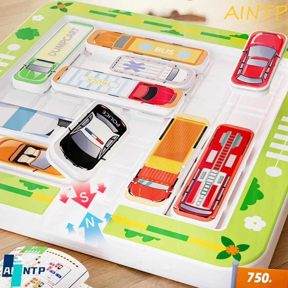 AINTP Slide Car Puzzle Game, Cartoon Montessori Car Magnetic Maze Toy, Moving Car Out of Warehouse Learning Educational Colorful Parking Lot Board Toy Logical Thinking