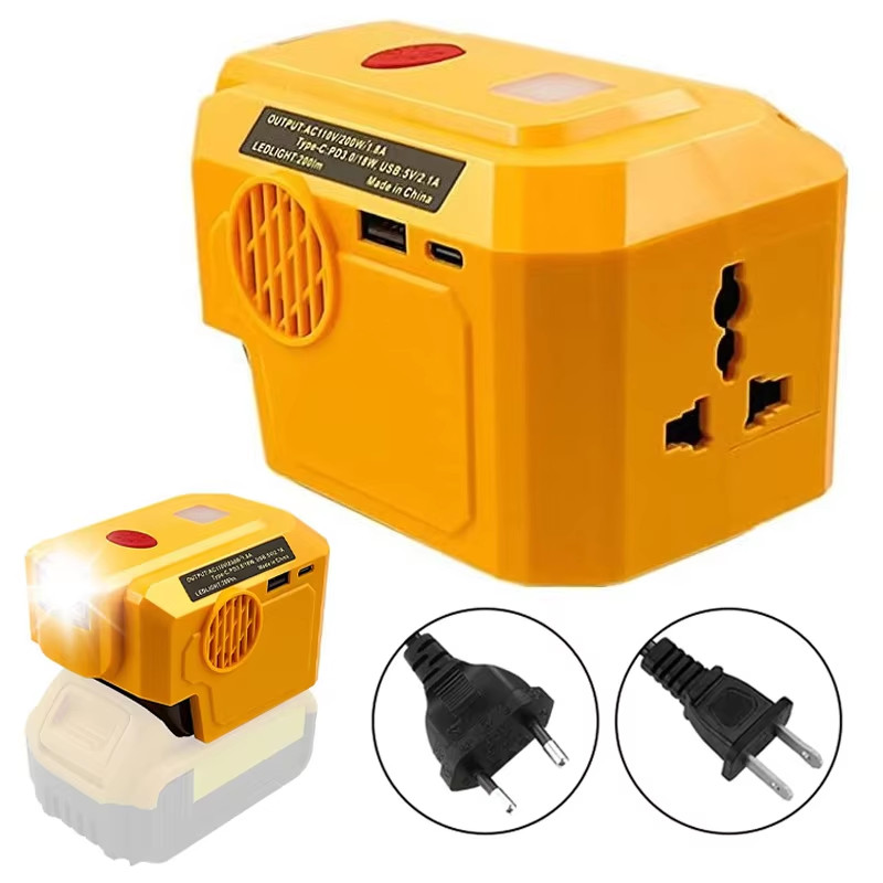200W Power Inverter for Dewalt /for Makita//for Milwaukee18V 20V Li-Ion Battery, Power Supply DC 20V to AC 110V/220V Inverter Generator