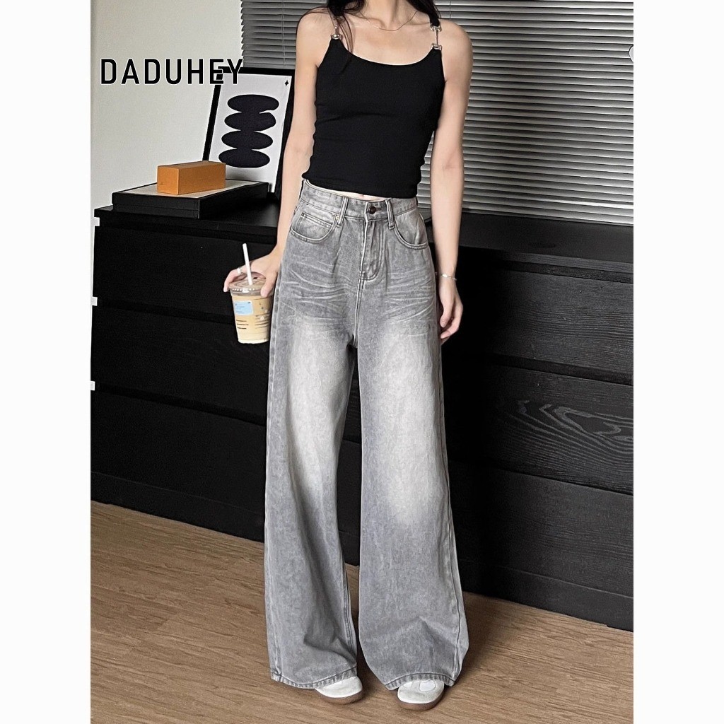 DaDuHey American Wide Leg Trousers Retro High Street Loose Lazy and Versatile Mop Pants Jeans For Women